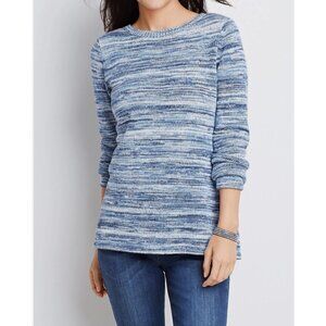 J. JILL Womens' Blue & White Spaced-Dyed Cotton Marled Pullover Sweater Sz L